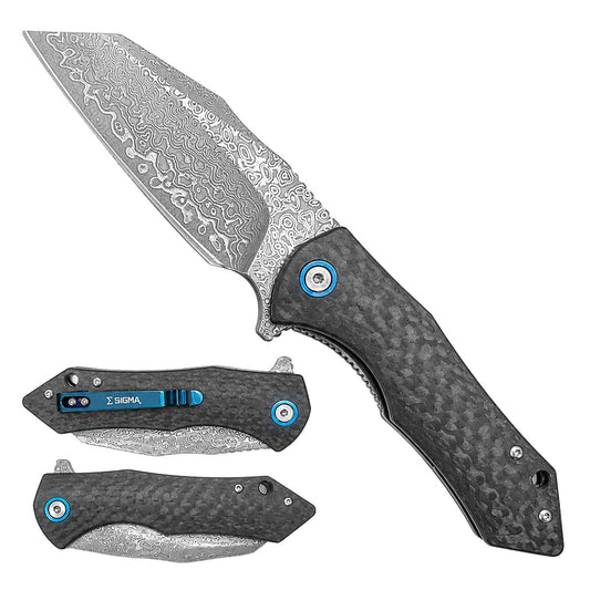 Damascus Ball Bearing Flipper Knife – Black Handle folding pocket knife product photo