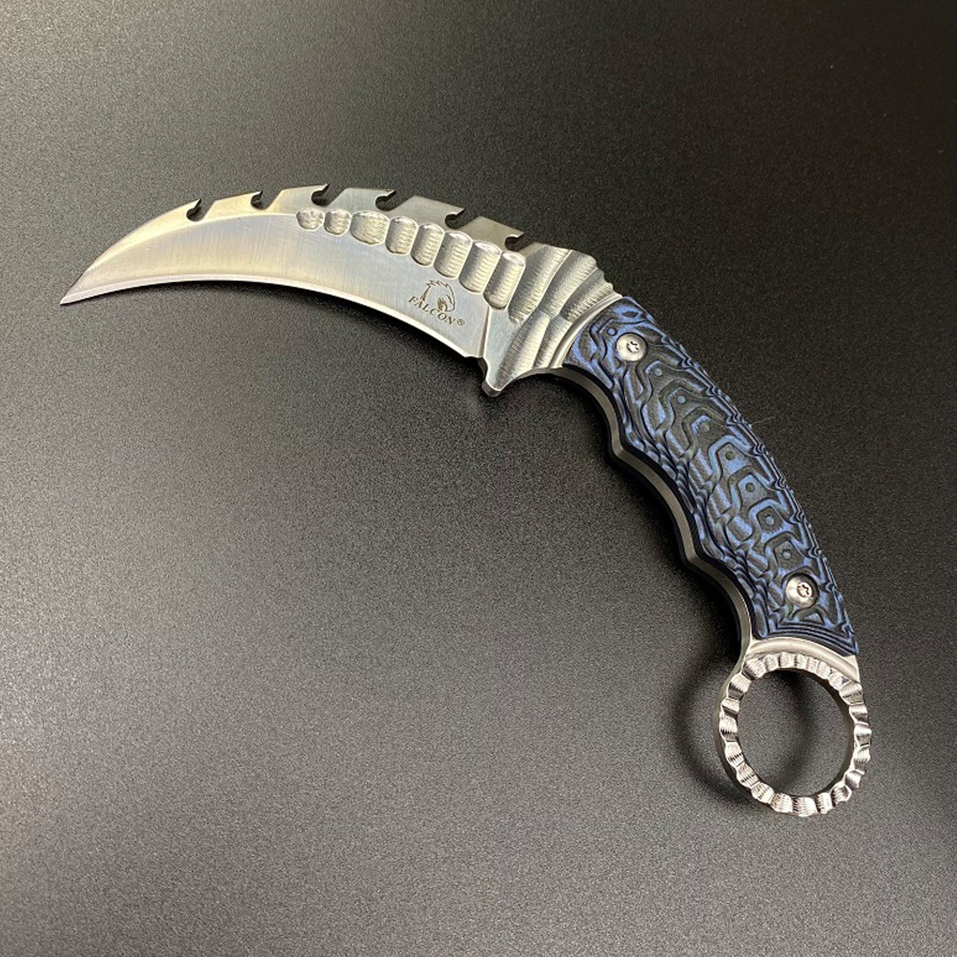 Falcon 12" Tactical Knife Blue Damascus Handle