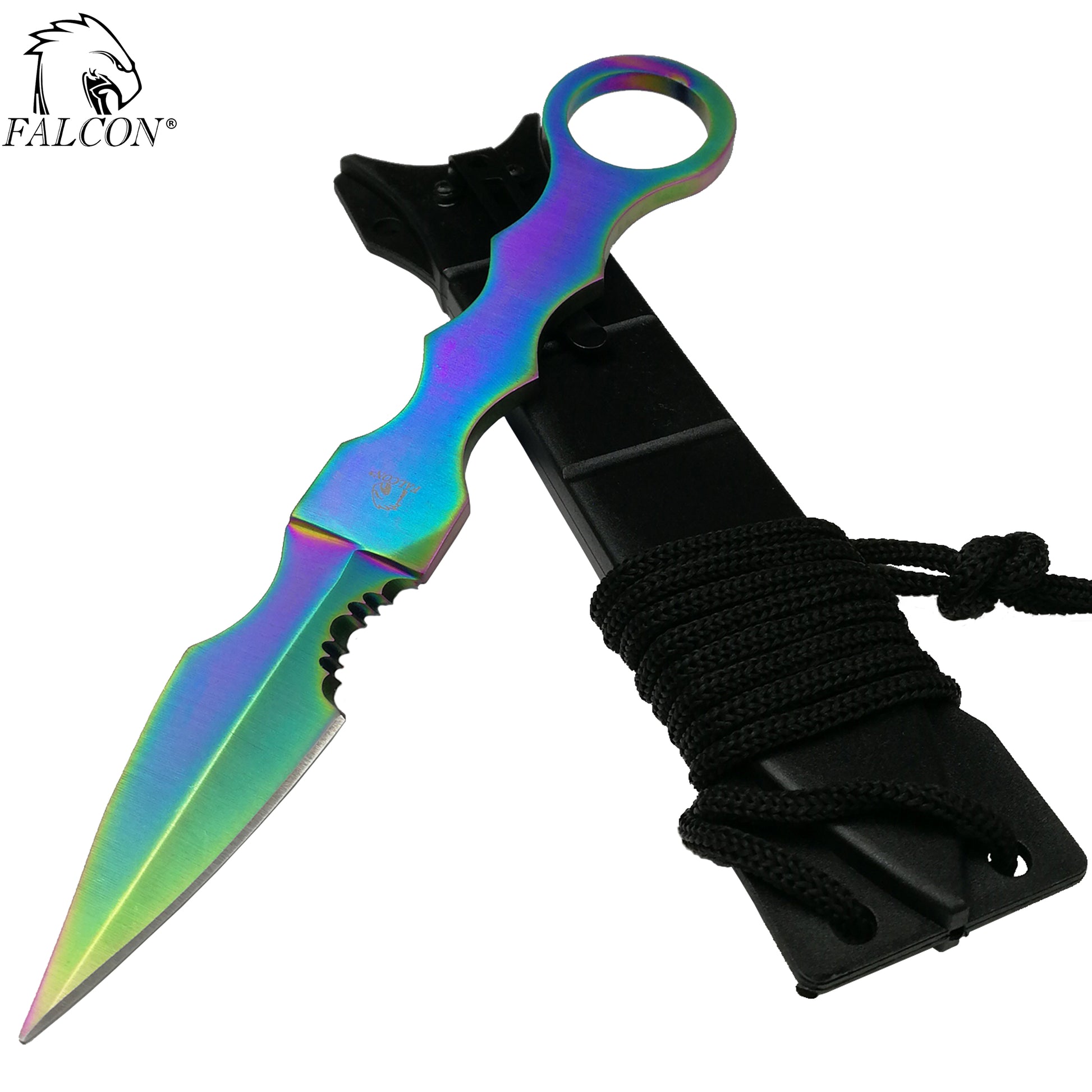 Falcon Rainbow 7.5" Fixed Blade Tactical Knife with Sheath