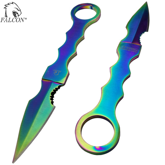 Falcon Rainbow 7.5" Fixed Blade Tactical Knife with Sheath