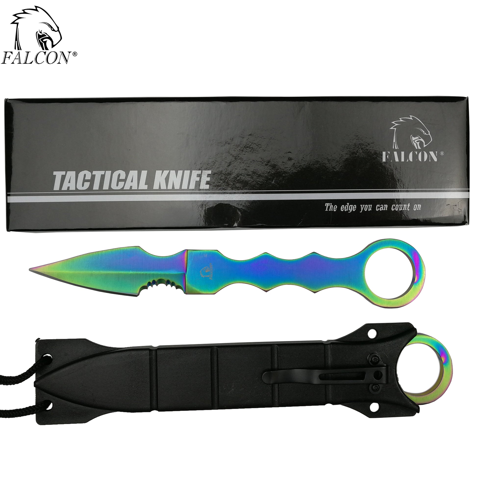 Falcon Rainbow 7.5" Fixed Blade Tactical Knife with Sheath