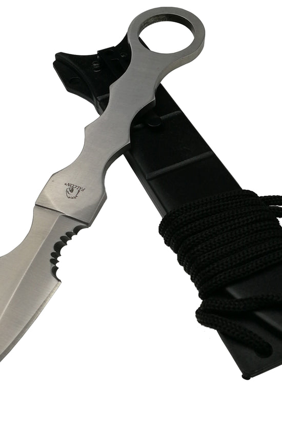Falcon Silver Fixed Blade Tactical Knife with Finger Rings
