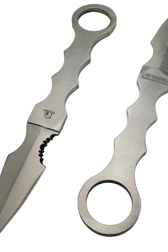 Falcon Silver Fixed Blade Tactical Knife with Finger Rings