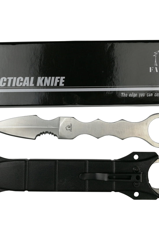 Falcon Silver Fixed Blade Tactical Knife with Finger Rings