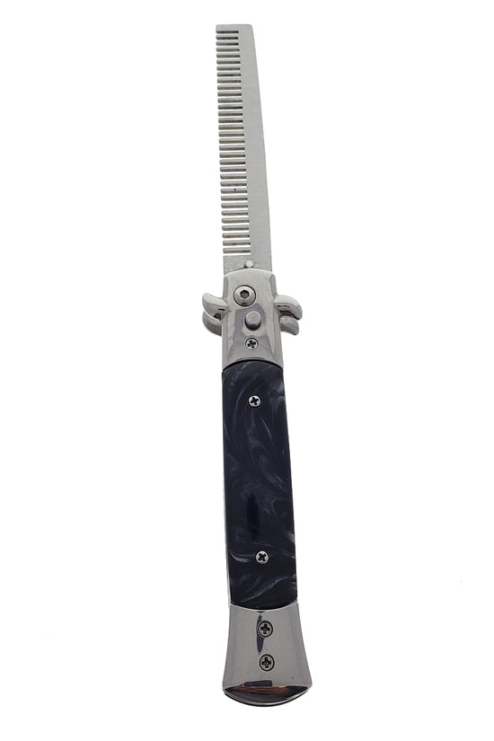 9 1/2" Button Press Blade Comb Faux Black Marble