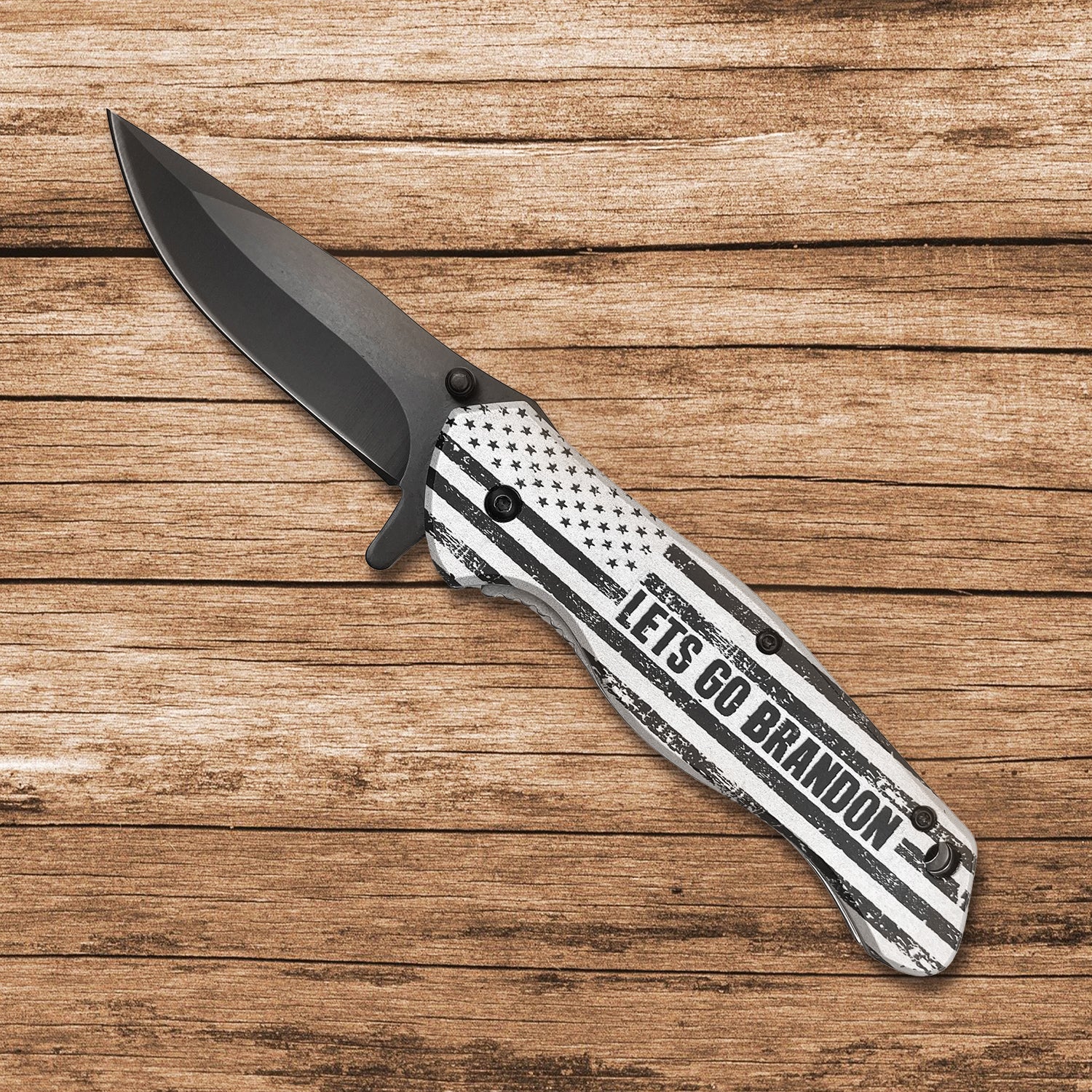 7 1/2 Spring Assisted Knife " Let's Go Brandon" Black & White