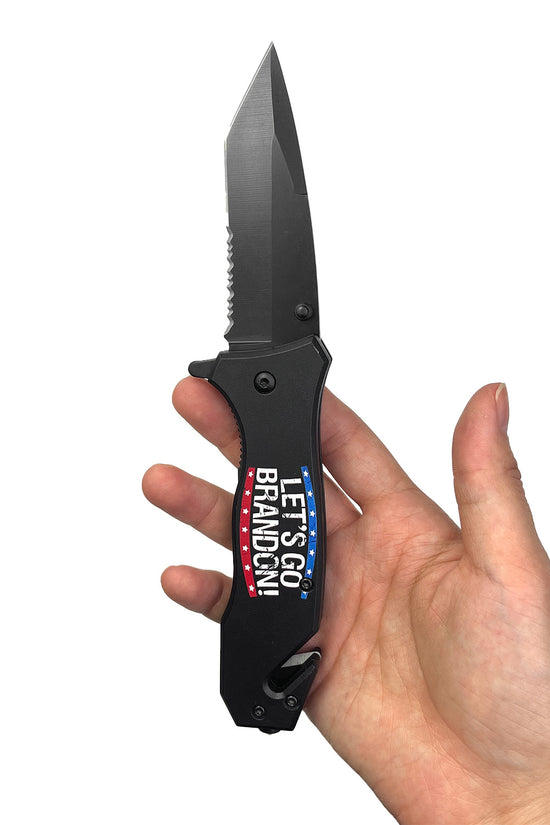 7 1/2 Spring Assisted Knife " Let's Go Brandon" Red & Blue