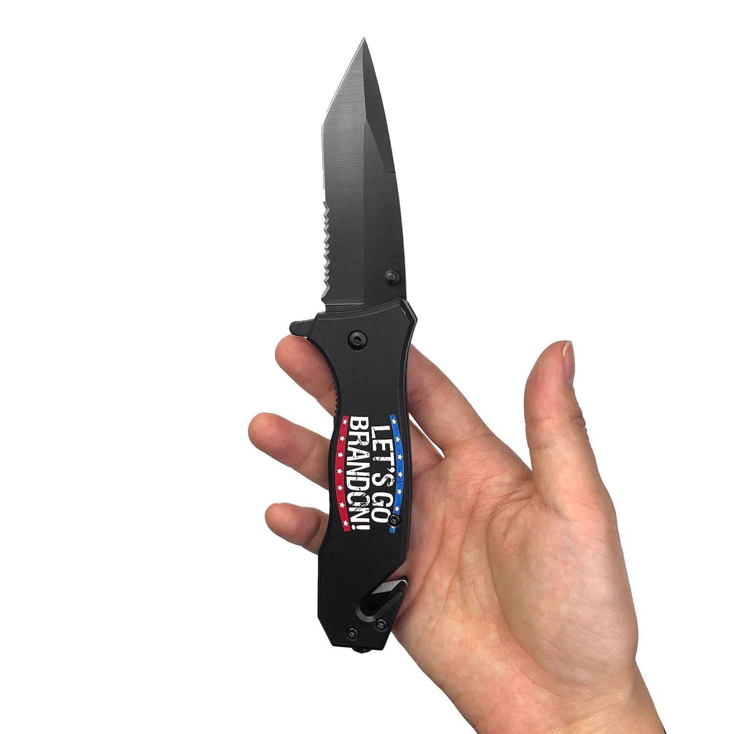 7 1/2 Spring Assisted Knife " Let's Go Brandon" Red & Blue