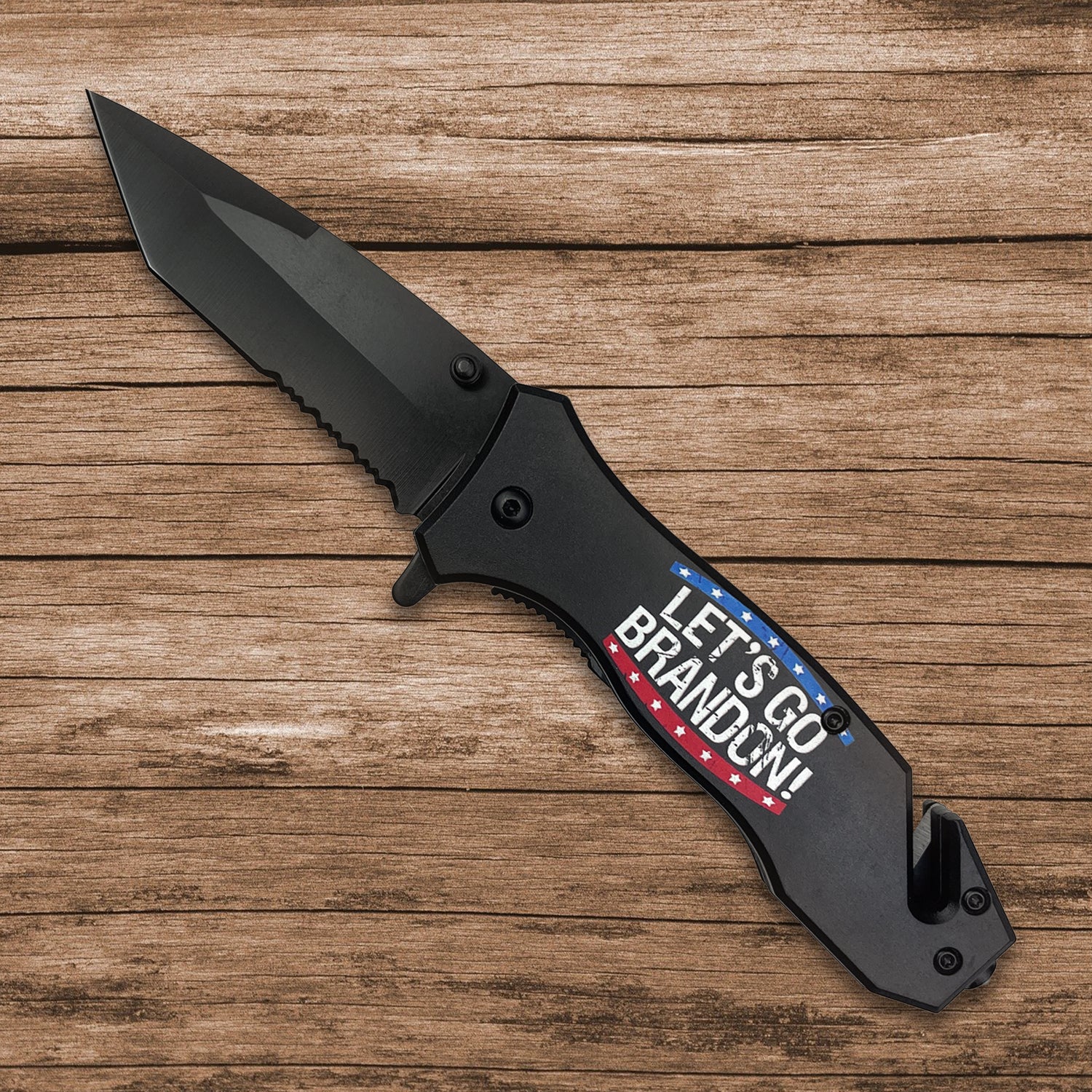 7 1/2 Spring Assisted Knife " Let's Go Brandon" Red & Blue