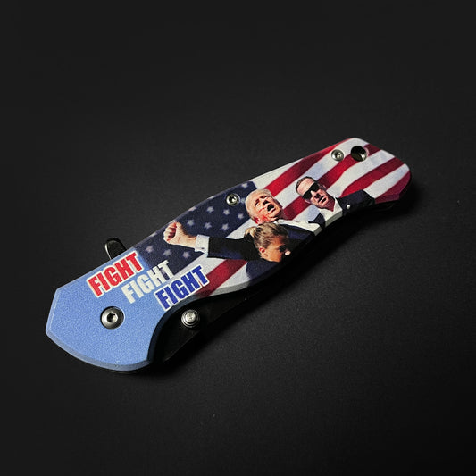 "Fight, Fight, Fight" President Trump Red & Blue Spring Assisted Knife