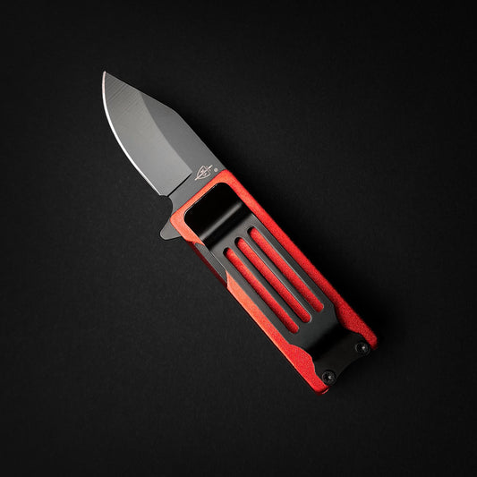 Guild Arms EDC spring assisted knife Lighter Case Holder with red textured handle and stainless steel blade
