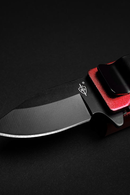Guild Arms EDC spring assisted knife Lighter Case Holder with black blade and red handle clip
