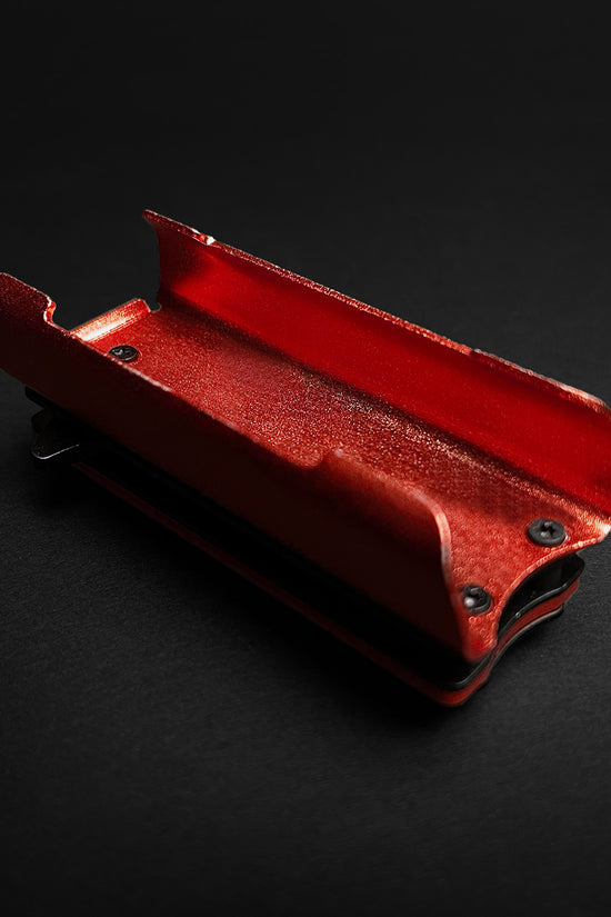 Guild Arms EDC spring assisted knife Lighter Case Holder in red leather with metal screws