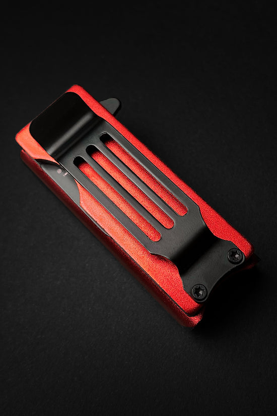 Guild Arms red EDC spring assisted knife Lighter Case Holder with black metal clip