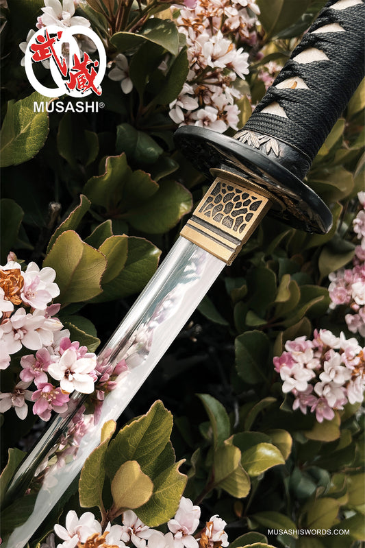 Gold Series 42" Hand forged "Flower" 1095 Katana Black