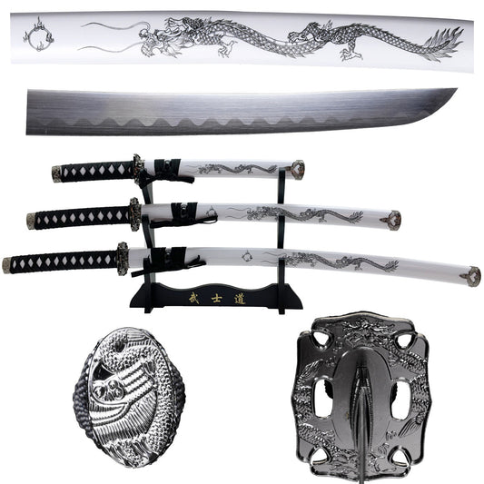 White Dragon 3-Piece Samurai Sword Set | SA123WT-DG