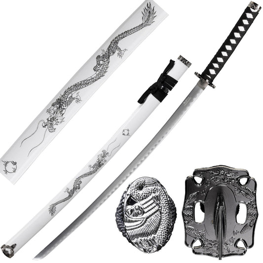 White 39.5-Inch Samurai Sword with Stand | SA123WT-DGS