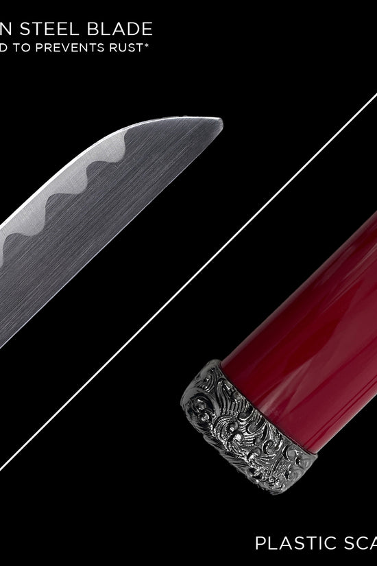 3 PCS Samurai Sword Set - Red Katana , Wakizashi and Tanto Set