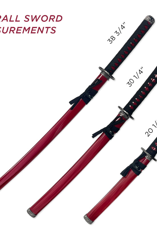 3 PCS Samurai Sword Set - Red Katana , Wakizashi and Tanto Set
