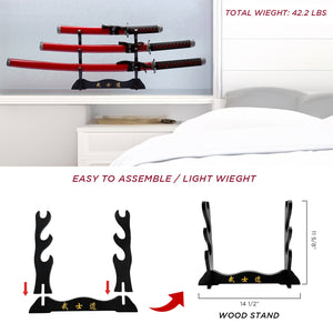 3 PCS Samurai Sword Set - Red Katana , Wakizashi and Tanto Set