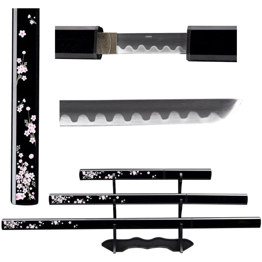 3-Piece Cherry Blossom Samurai Sword Set