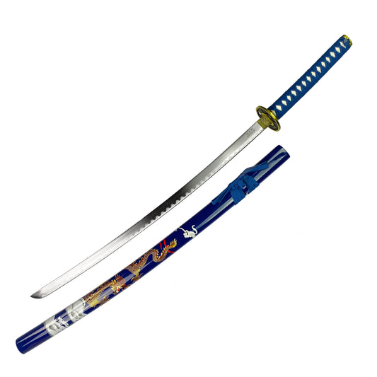 42 1/2" Samurai sword blue dragon scabbard w/stand