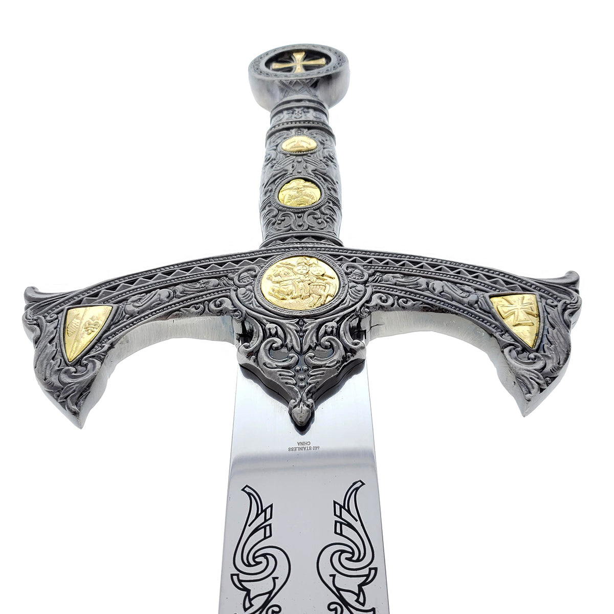 47" Knights of Templar Sword w/ gold medallion & wood plaque