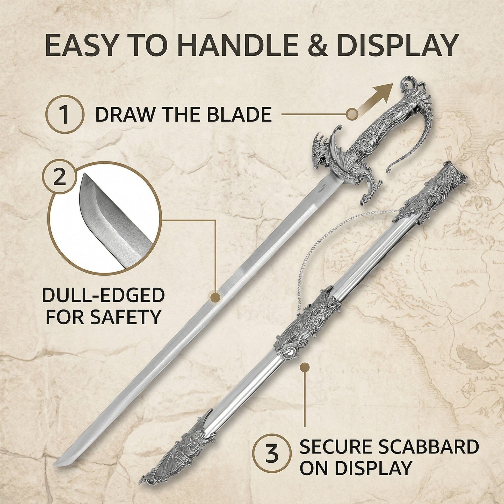 36.75" Silver Dragon Sword