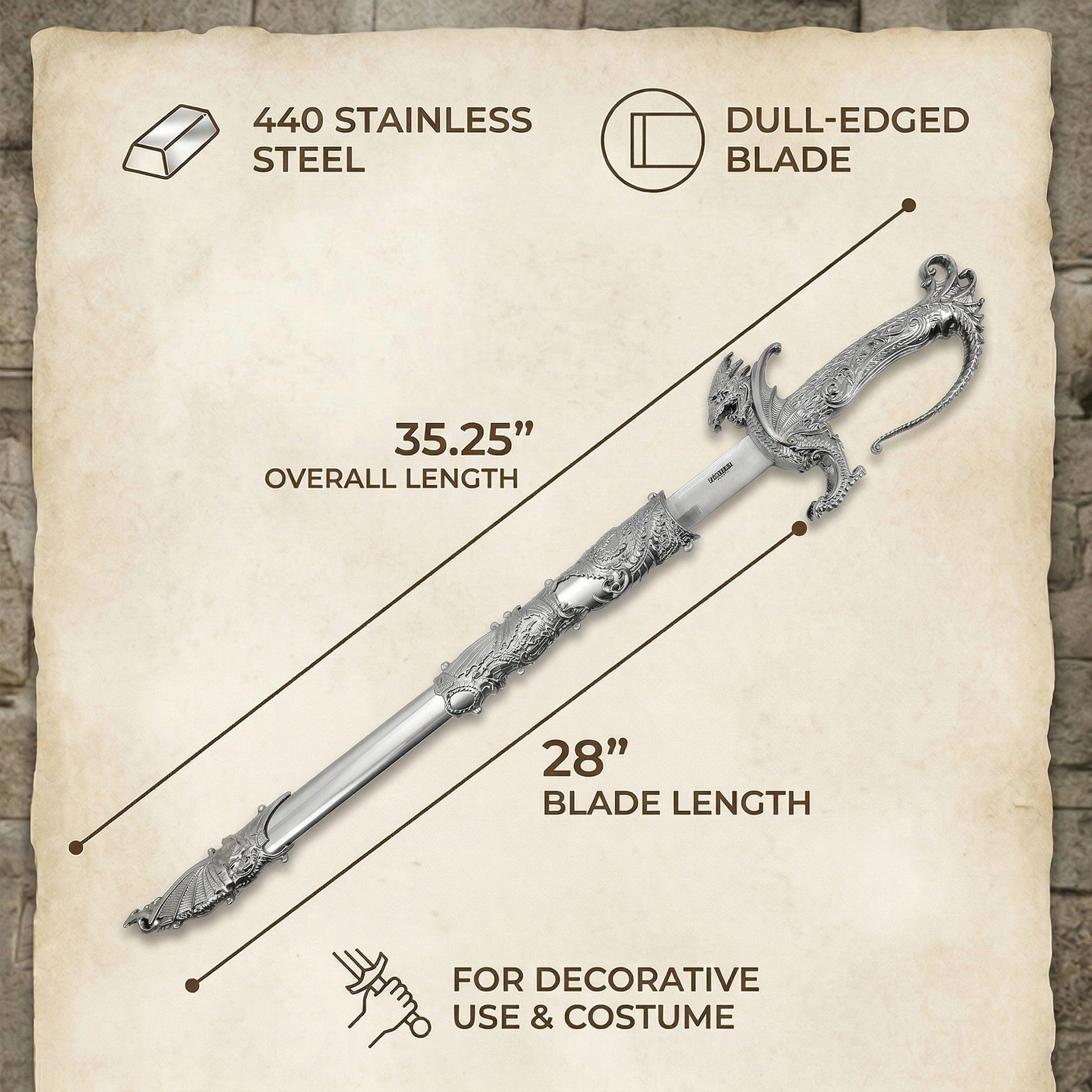 36.75" Silver Dragon Sword