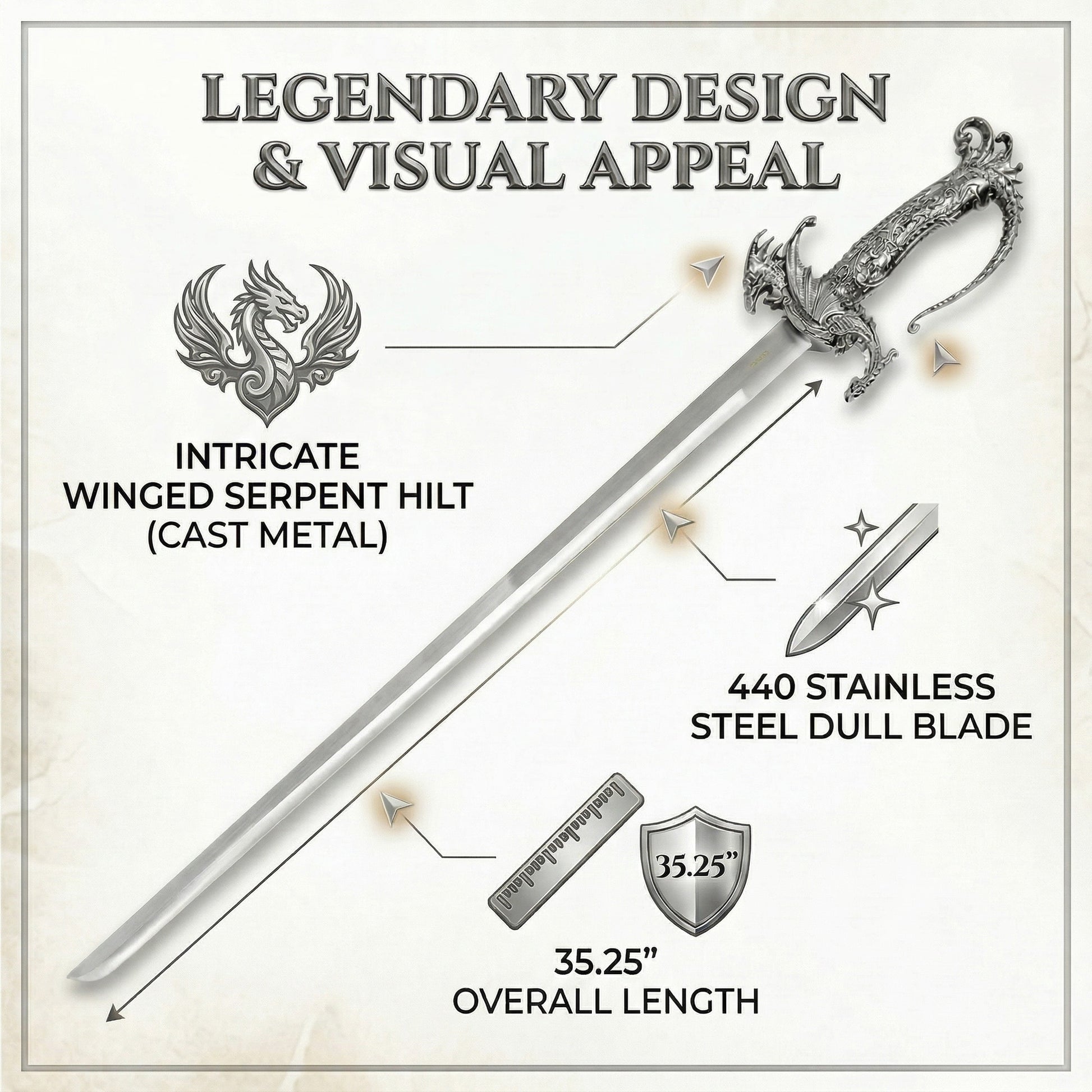 36.75" Silver Dragon Sword