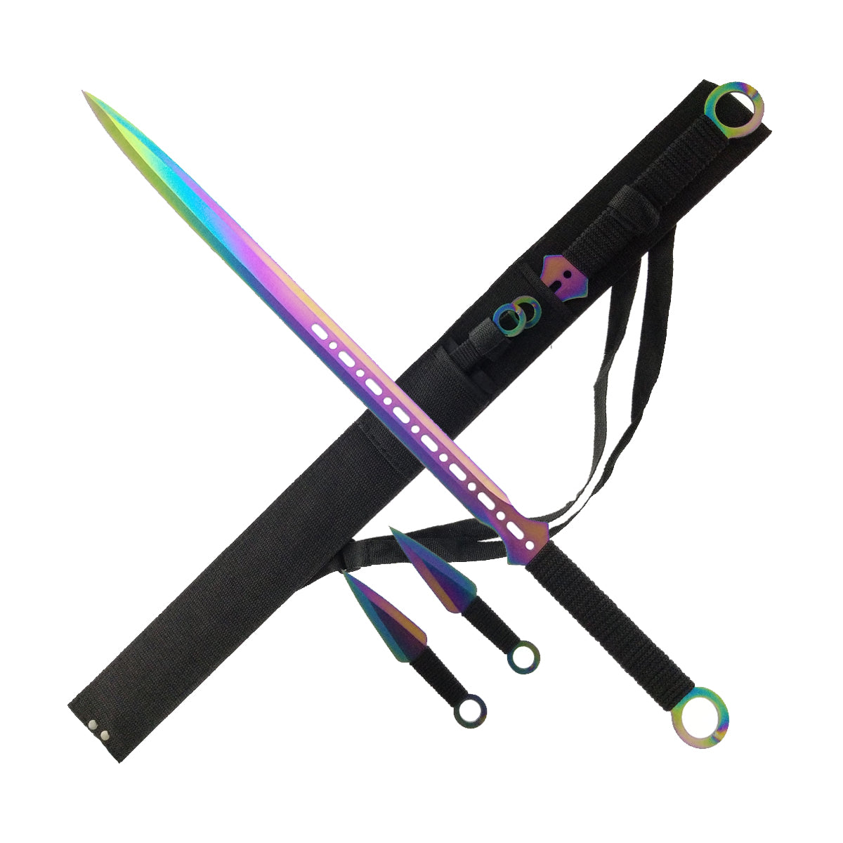 Tactical Master 27" Rainbow Machete with 2 pcs 6" throwing knife,