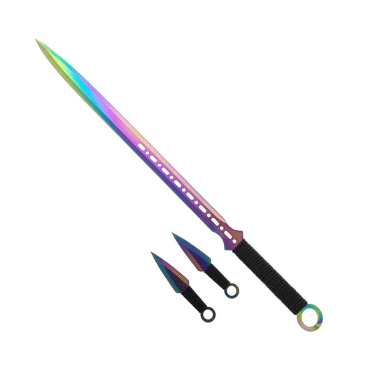 Tactical Master 27" Rainbow Machete with 2 pcs 6" throwing knife,