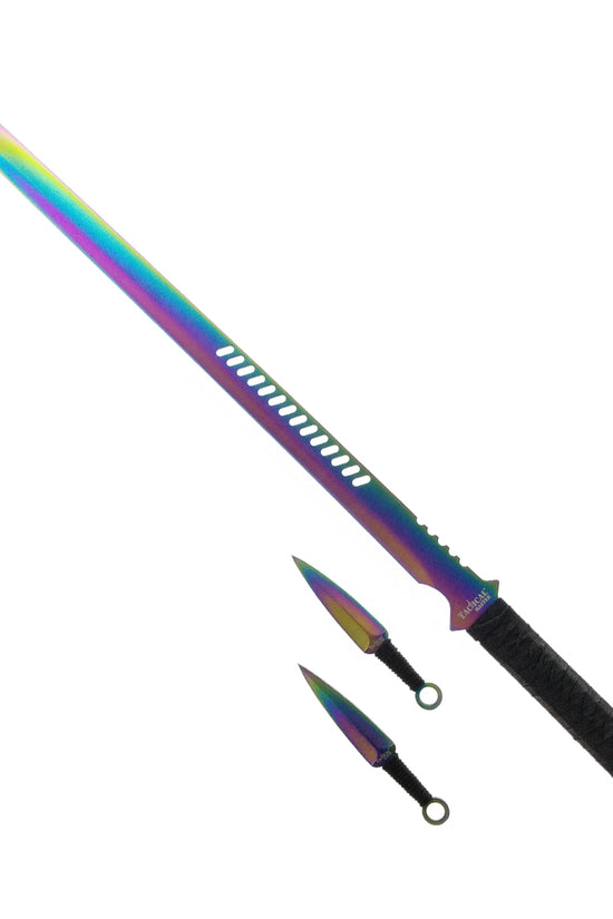 Tactical Master 27" Rainbow Machete Tanto Blade with 2 pcs 6" Throwing Knife