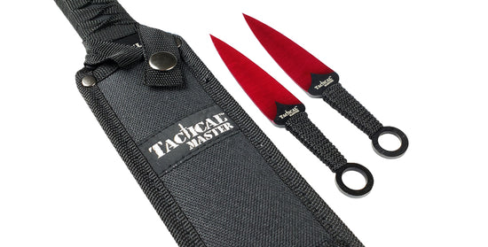 Tactical Master 27" Tactical Master Red Machete With 6" Throwing Knives