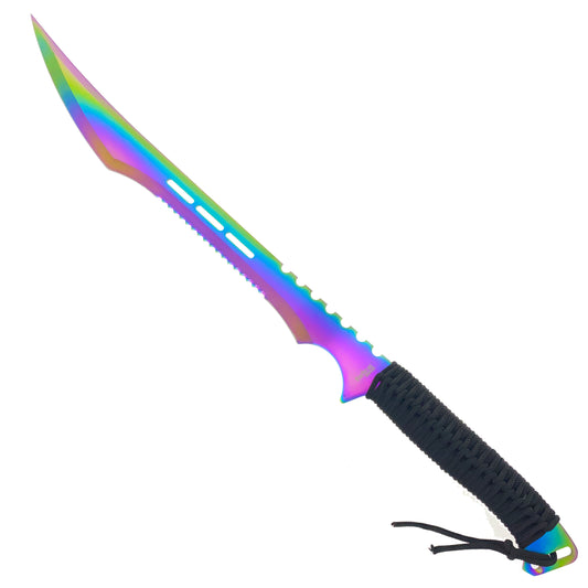 28" Rainbow Machete w 3 Throwing Knives