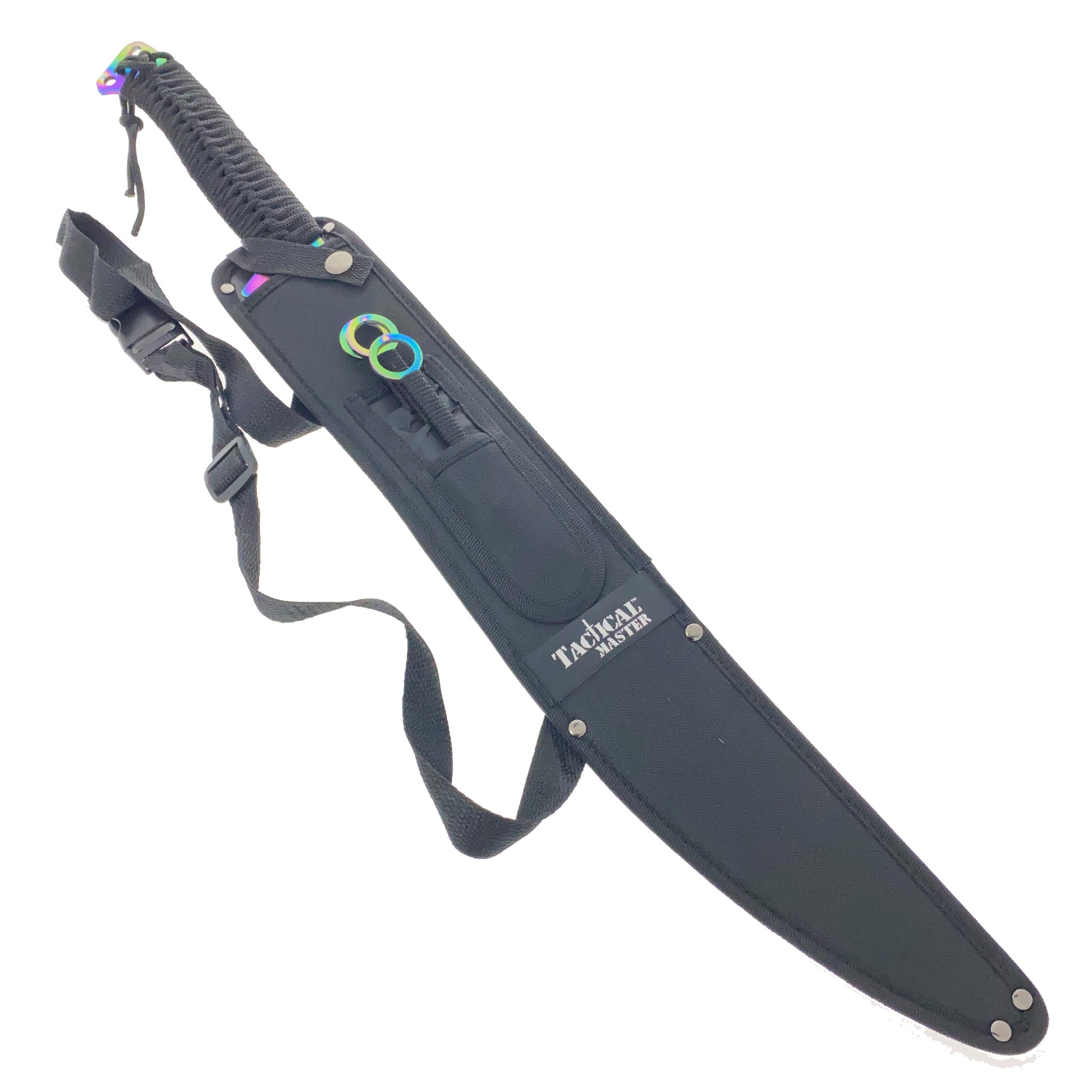 28" Rainbow Machete w 3 Throwing Knives