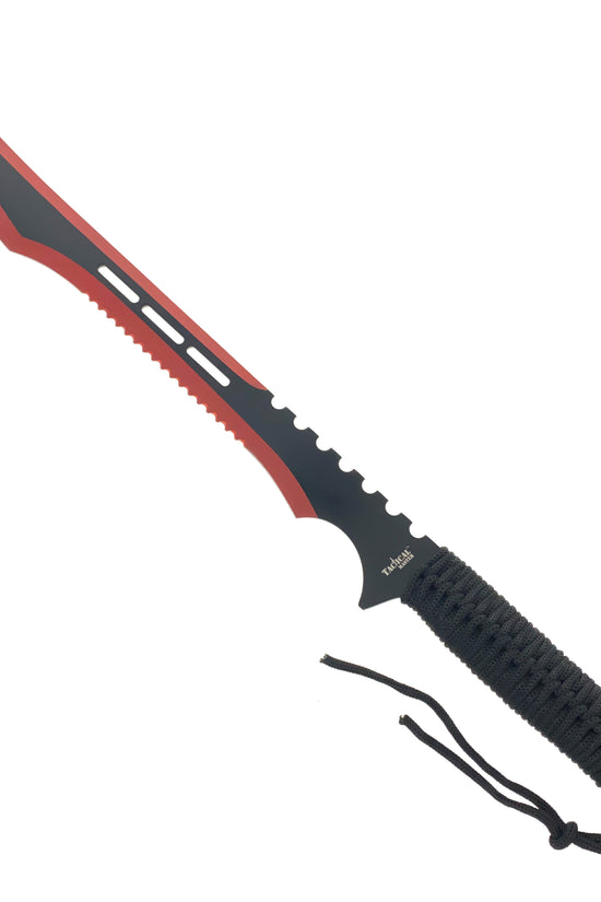 28" Red Machete w 3 Throwing Knives