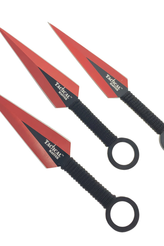 28" Red Machete w 3 Throwing Knives