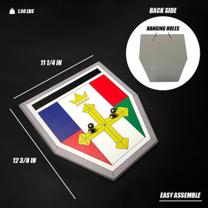 Back view of a decorative plaque with hanging holes for displaying the Blazing Sword - 47