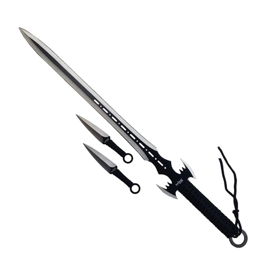 27" Machete w 2 Throwing Knives Silver