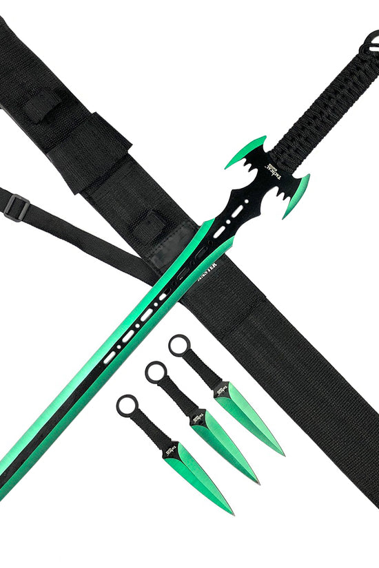 27" Machete w 2 Throwing Knives Green
