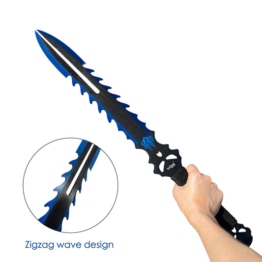 25" Flame Skull Machete w/throwing knives-Blue