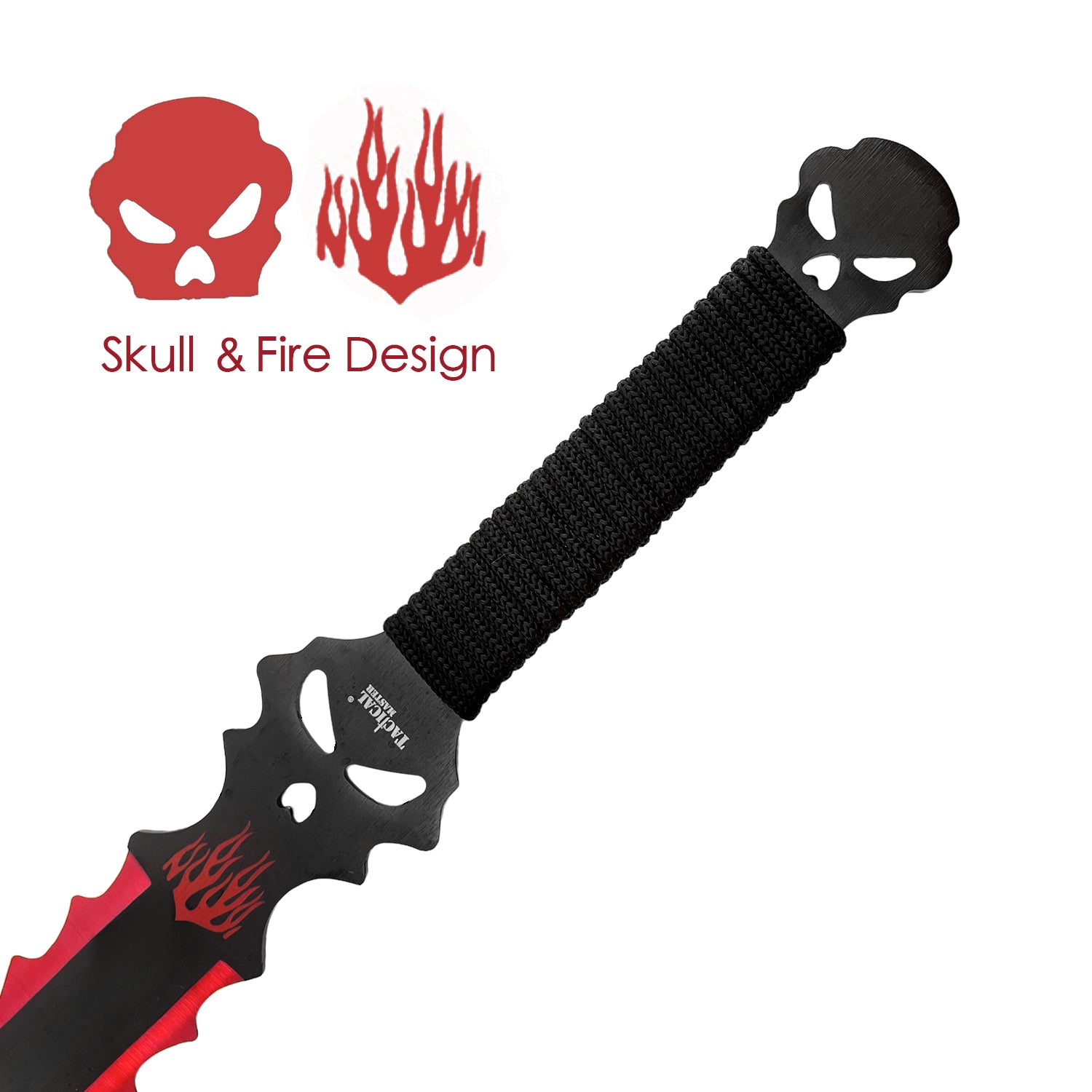 25" Flame Skull Machete-w/throwing knives-Red