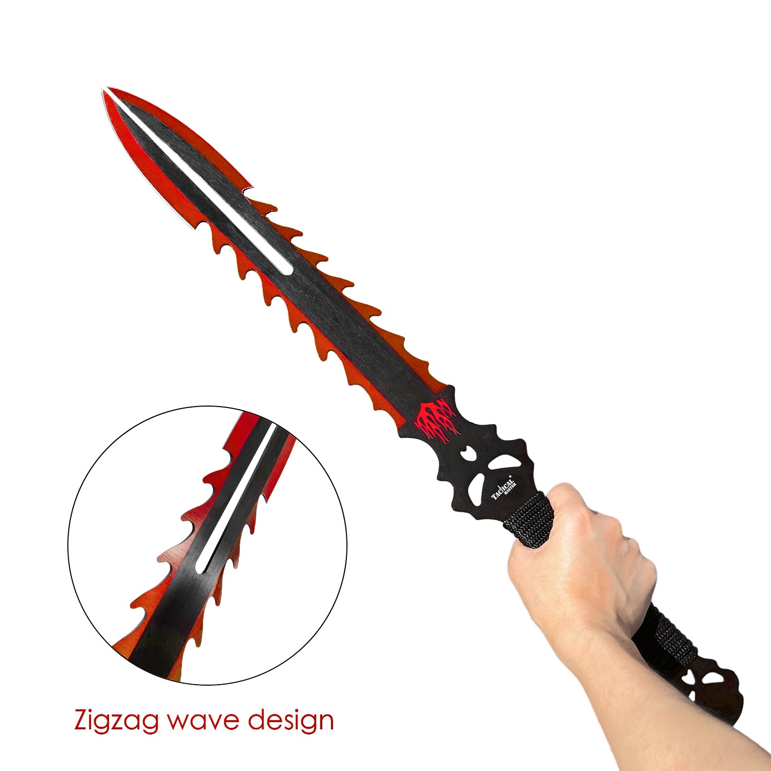 25" Flame Skull Machete-w/throwing knives-Red