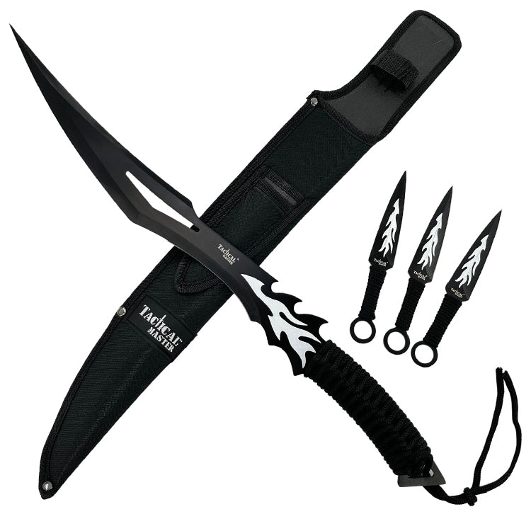 20" Flame Machete w/throwing knives-Black