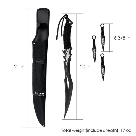 20" Flame Machete w/throwing knives-Black