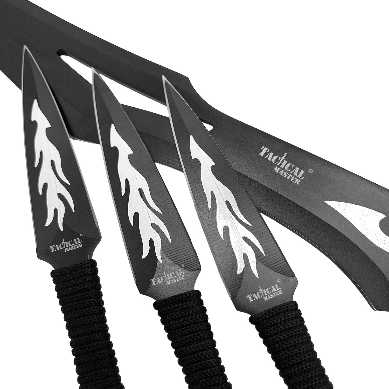 20" Flame Machete w/throwing knives-Black