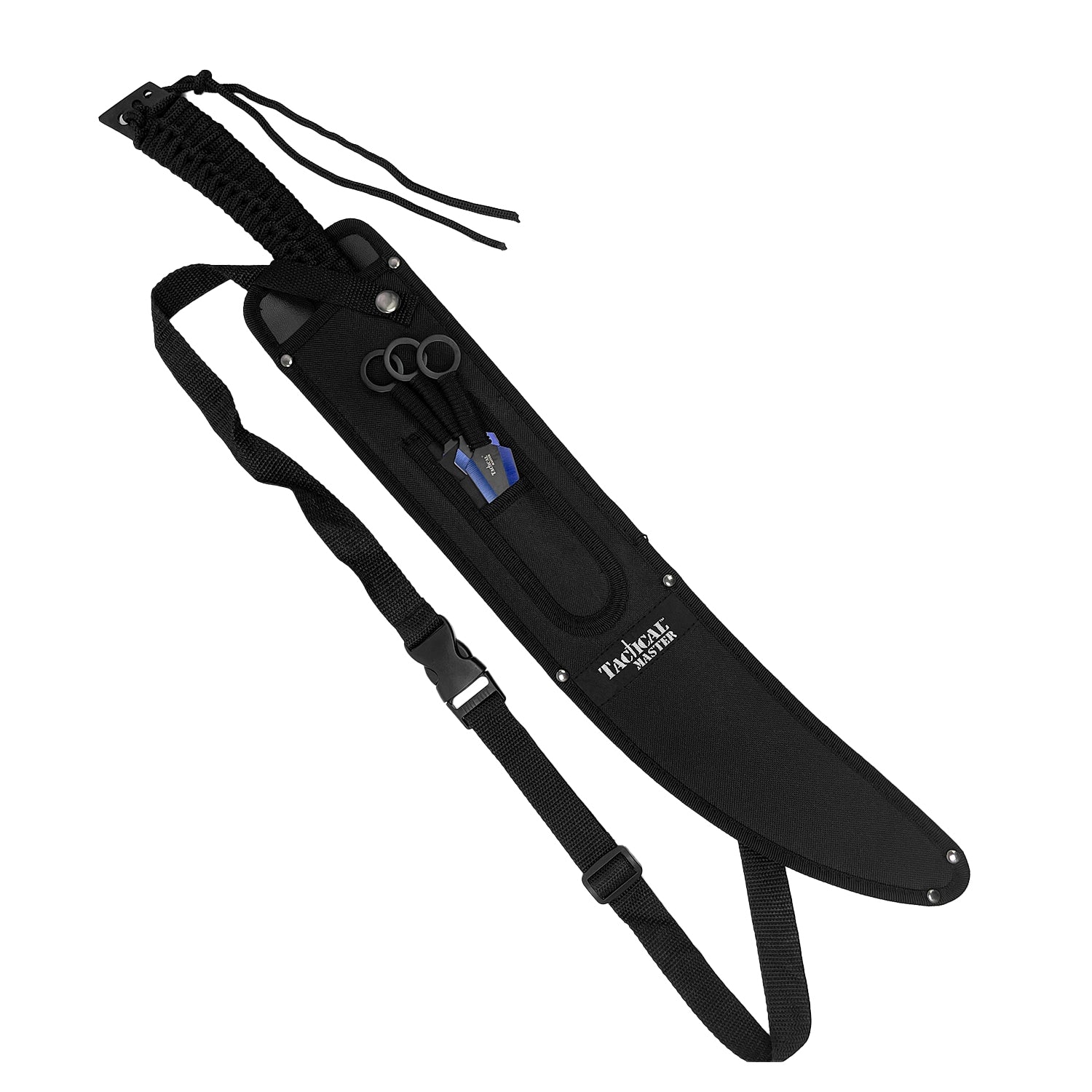 26" Blue Machete w 3 Throwing Knives