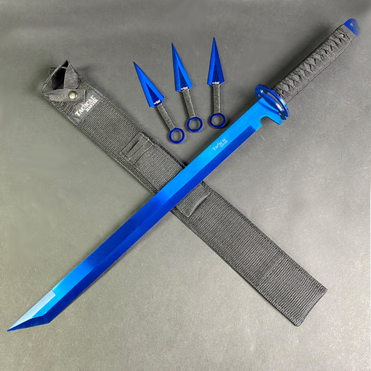 Tactical Master 26" Blue Machete w/3 Pcs throwing Knives