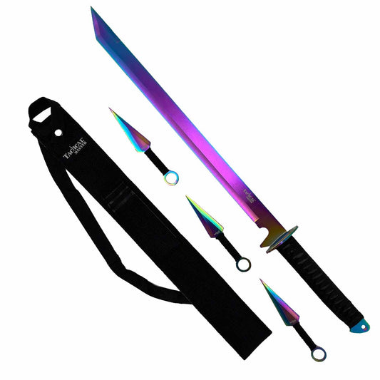 Tactical Master 26" Rainbow Machete w/3 Pcs throwing Knives